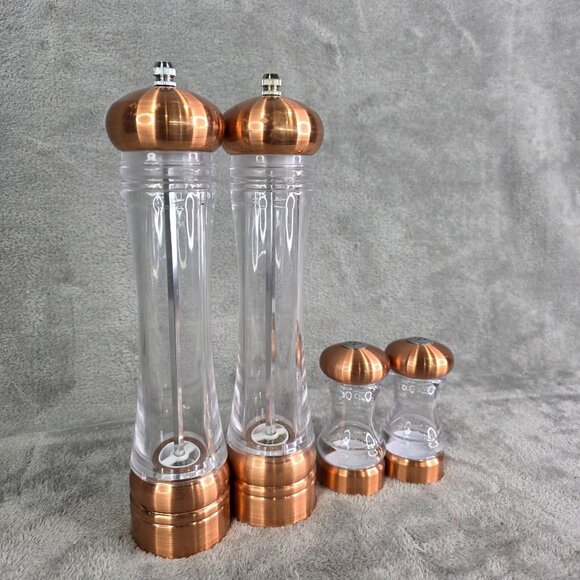 Copper & Clear Acrylic Salt & Pepper Grinder Adjustable Coarseness 4 Pc Set - Picture 4 of 8
